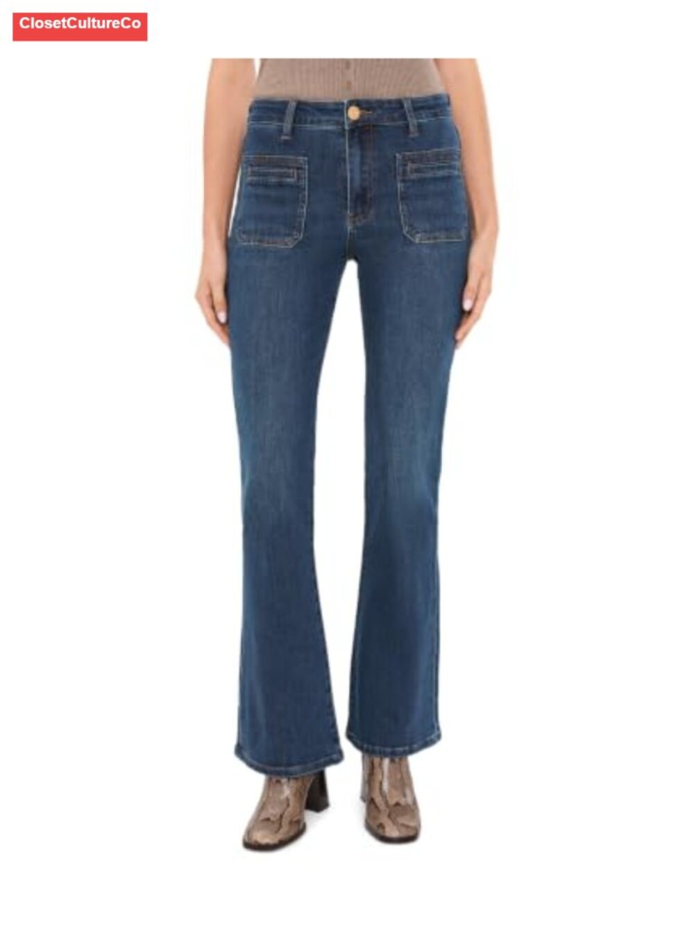 High-Rise Flare Jeans Fitted Slim Leg Denim Pants